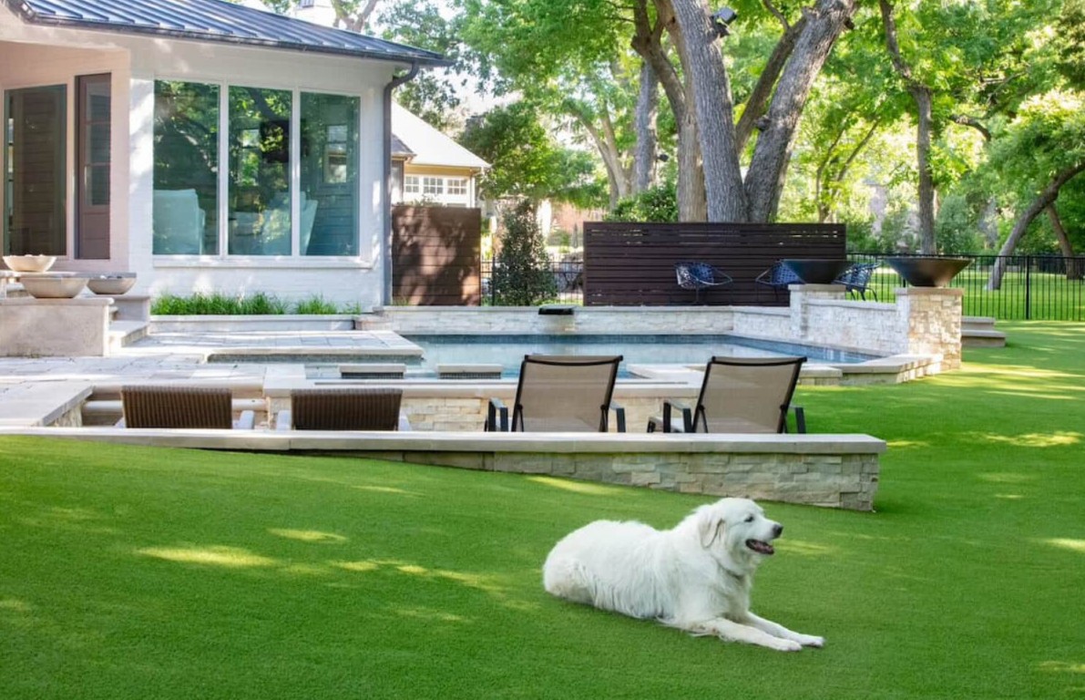 Pet-friendly artificial grass backyard with dog in Conway, AR